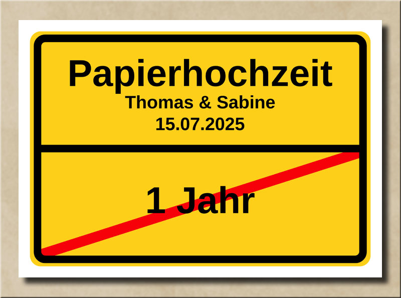 Ortsschild Papierhochzeit