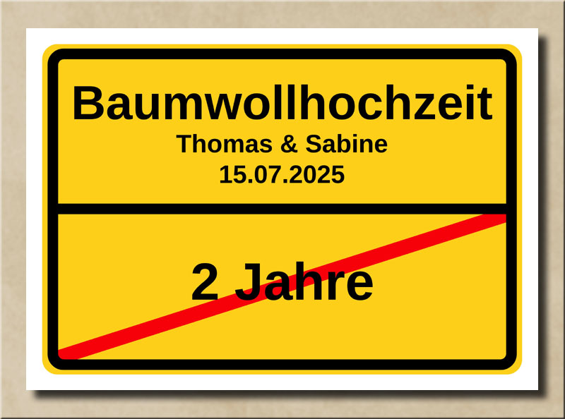 Ortsschild Baumwollhochzeit