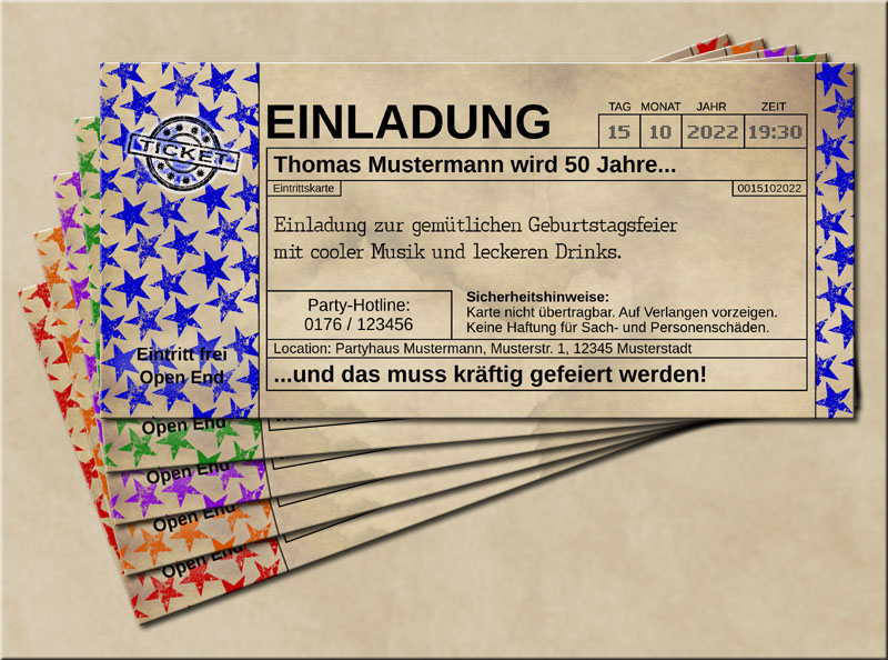 Einladungskarten Stars im Old Vintage Look Blau