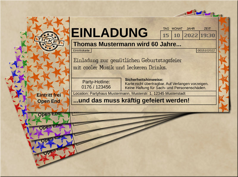 Einladungskarten Stars im Old Vintage Look Orange